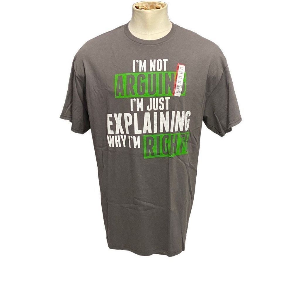 Delta Mens T Shirt Im Not Arguing Explaining why Im Right Charcoal Size XL 46/48